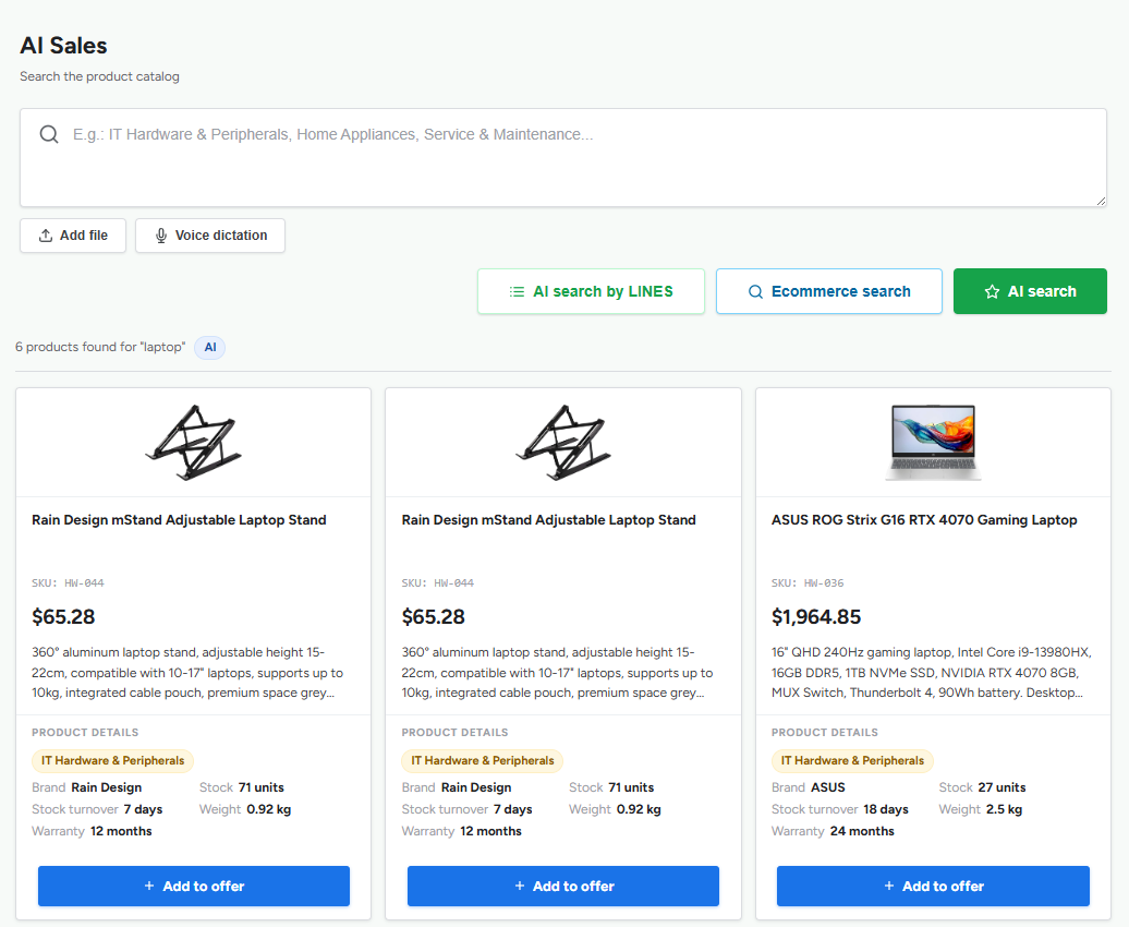 AI-powered product search in the monitored catalog