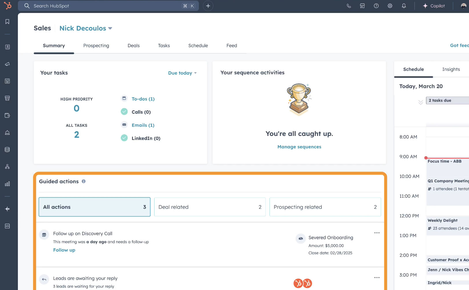 The classic Guided Actions experience in HubSpot: the user knows what to do next