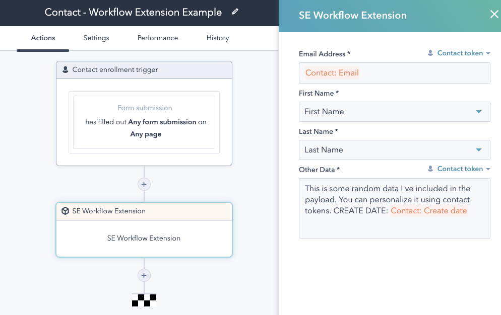 HubSpot SE Workflow Extension